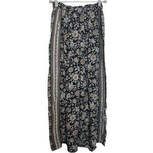 American Eagle Floral Wide Leg Elastic Waist Flowy Pants in Brown & Black